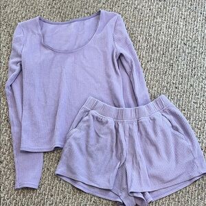 Aerie Lilac Waffle Knit Pajama Set